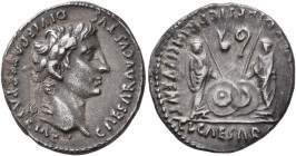 Augustus, 27 BC-AD 14. Denarius (Silver, 19 mm, 3.62 g), Lugdunum, 2 BC-AD 4. CAESAR AVGVSTVS DIVI F PATER PATRIAE Laureate head of Augustus to right....