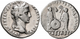 Augustus, 27 BC-AD 14. Denarius (Silver, 18 mm, 3.70 g, 4 h), Lugdunum, 2 BC-AD 4. CAESAR AVGVSTVS DIVI F PATER PATRIAE Laureate head of Augustus to r...