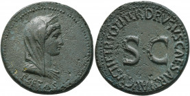 Julia Augusta (Livia), Augusta, 14-29. Dupondius (Orichalcum, 29 mm, 14.88 g, 11 h), struck under Tiberius. Rome, 22-23. PIETAS Veiled, diademed, and ...