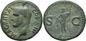 Agrippa, died 12 AD. As (Copper, 29 mm, 10.11 g, 6 h), Rome, struck under Caligula, 37-41. M AGRIPPA L•F•COS•III Head of Agrippa to left, wearing rost...