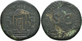 Tiberius, 14-37. Sestertius (Orichalcum, 34 mm, 26.09 g, 1 h), Rome, 36-37. Hexastyle temple with flanking wings and statue of Concordia in the center...