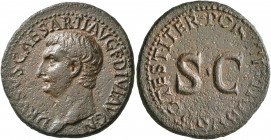 Drusus, died 23. As (Copper, 29 mm, 11.14 g, 12 h), Rome, struck under Tiberius, 22-23. DRVSVS CAESAR•TI•AVG•F•DIVI•AVG•N Bare head of Drusus to left....