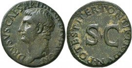 Drusus, died 23. As (Copper, 27 mm, 11.00 g, 6 h), Rome, struck under Tiberius, 22-23. DRVSVS CAESAR TI AVG F DIVI AVG N Bare head of Drusus to left. ...