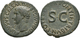Drusus, died 23. As (Copper, 29 mm, 11.30 g, 6 h), Rome. Struck under Tiberius, 22-23. DRVSVS•CAESAR•TI•AVG F DIVI AVG N Bare head of Drusus to left. ...