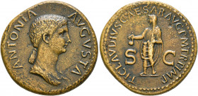 Antonia Minor, Augusta, 37 and 41. Dupondius (Orichalcum, 30 mm, 14.42 g, 6 h), Rome. Struck under Claudius, 41-42. ANTONIA AVGVSTA Draped bust of Ant...