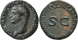 Germanicus, died 19. As (Copper, 28 mm, 9.88 g, 7 h), Rome. Struck under Caligula, 40-41. GERMANICVS•CAESAR•TI•AVG F DIVI•AVG N Bare head of Germanicu...