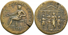 Gaius (Caligula), 37-41. Sestertius (Orichalcum, 34 mm, 26.00 g, 7 h), Rome, 37-38. C•CAESAR•AVG•GERMANICVS•P•M•TR•POT• / PIETAS Pietas, veiled, seate...