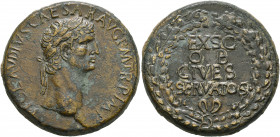 Claudius, 41-54. Sestertius (Orichalcum, 33 mm, 27.40 g, 6 h), Rome, 41-42. TI•CLAVDIVS•CAESAR•AVG•P M TR•P IMP Laureate head of Claudius to right. Re...