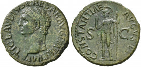 Claudius, 41-54. As (Copper, 29 mm, 9.11 g, 6 h), Rome, 41-42. TI CLAVDIVS CAESAR AVG P M TR P IMP Bare head of Claudius to left. Rev. CONSTANTIAE AVG...
