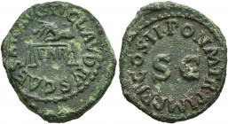 Claudius, 41-54. Quadrans (Copper, 19 mm, 2.71 g, 7 h), Rome, 5 January-31 December 42. TI CLAVDIVS CAESAR AVG Hand to left holding scales; below, P N...