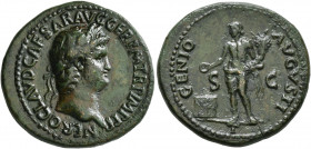 Nero, 54-68. As (Copper, 25 mm, 7.94 g, 6 h), Rome, 64. NERO CLAVD CAESAR AVG GER P M TR P IMP P P Laureate head of Nero to right. Rev. GENIO AVGVSTI ...