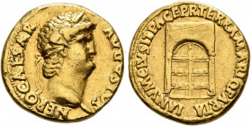 Nero, 54-68. Aureus (Gold, 18 mm, 7.27 g, 10 h), Rome, 64-66. NERO CAESAR AVGVSTVS Laureate head of Nero to right. Rev. IANVM CLVSIT PACE P R TERRA MA...