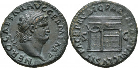 Nero, 54-68. As (Copper, 27 mm, 10.28 g, 6 h), Rome, 65. NERO CAESAR AVG GERM IMP Laureate head of Nero to right. Rev. PACE P R VBIQ PARTA IANVM CLVSI...