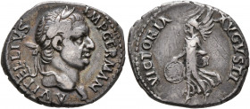 Vitellius, 69. Denarius (Silver, 19 mm, 3.56 g, 5 h), Lugdunum. A VITELLIVS IMP GERMAN Laureate head of Vitellius to left, with small globe at point o...