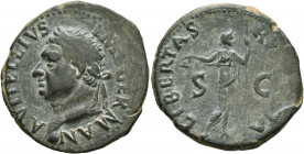 Vitellius, 69. As (Copper, 28 mm, 9.92 g, 7 h), uncertain mint in Spain (Tarraco?), circa January-June 69. A VITELLIVS IMP GERMAN Laureate head of Vit...