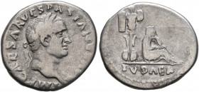 Vespasian, 69-79. Denarius (Silver, 18 mm, 2.81 g, 7 h), Rome, 69-70. IMP CAESAR VESPASIANVS AVG Laureate head of Vespasian to right. Rev. IVDAEA Juda...