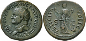 Vespasian, 69-79. Dupondius (Orichalcum, 27 mm, 14.00 g, 6 h), Rome, 73. IMP CAES VESP AVG PM T P COS IIII CENS Radiate head of Vespasian to left. Rev...