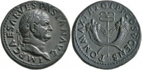 Vespasian, 69-79. Dupondius (Copper, 27 mm, 12.77 g, 6 h), Rome, for use in Syria, 74. IMP CAESAR VESPASIAN AVG Laureate head of Vespasian to right. R...