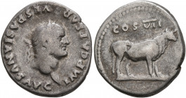 Vespasian, 69-79. Denarius (Silver, 19 mm, 3.17 g, 7 h), Rome, 76. IMP CAESAR VESPASIANVS AVG Laureate head of Vespasian to right. Rev. COS VII Bull s...