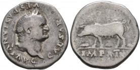 Vespasian, 69-79. Denarius (Silver, 18 mm, 3.28 g, 5 h), Rome, July 77-December 78. CAESAR VESPASIANVS AVG Laureate head of Vespasian to right. Rev. I...