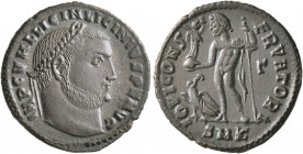 Licinius I, 308-324. Follis (Bronze, 21 mm, 4.07 g, 1 h), Cyzicus, circa 312-313. IMP C VAL LICIN LICINIVS P F AVG Laureate head of Licinius I to righ...