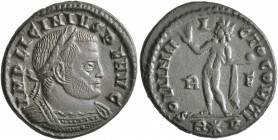 Licinius I, 308-324. Follis (Bronze, 20 mm, 3.41 g, 7 h), Rome, 314. IMP LICINIVS P F AVG Laureate and cuirassed bust of Licinius I to right. Rev. SOL...