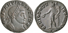 Constantine I, 307/310-337. Follis (Bronze, 20 mm, 4.30 g, 12 h), Ticinum, 312-313. CONSTANTINVS P F AVG Laureate and cuirassed bust of Constantine I ...