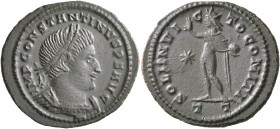 Constantine I, 307/310-337. Follis (Bronze, 22 mm, 3.75 g, 1 h), Ticinum, 313-314. IMP CONSTANTINVS P F AVG Laureate and cuirassed bust of Constantine...