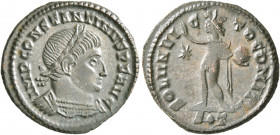 Constantine I, 307/310-337. Follis (Silvered bronze, 20 mm, 3.12 g, 12 h), Ticinum, 314-315. IMP CONSTANTINVS P F AVG Laureate and cuirassed bust of C...