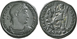 Constantine I, 307/310-337. Follis (Silvered bronze, 19 mm, 3.40 g, 11 h), Constantinopolis, 328-329. CONSTANTI-NVS MAX AVG Rosette-diademed, draped a...