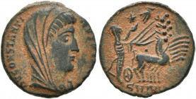 Divus Constantine I, died 337. Follis (Bronze, 15 mm, 2.00 g, 6 h), Antiochia, 337-340. DV CONSTANTINVS P T AVGG Veiled head of Divus Constantine I to...