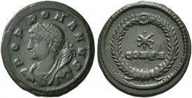 Commemorative Series, 330-354. Follis (Bronze, 15 mm, 1.51 g, 6 h), Constantinopolis, 330. POP ROMANVS Laureate and draped bust of Genius to left, wit...