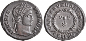 Crispus, Caesar, 316-326. Follis (Bronze, 18 mm, 3.16 g, 12 h), Siscia, 321-324. IVL CRISPVS NOB C Laureate head of Crispus to right. Rev. CAESARVM NO...