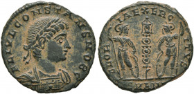 Constans, 337-350. Follis (Bronze, 16 mm, 1.73 g, 6 h), Antiochia, 335-337. FL IVL CONSTANS NOB C Laureate and cuirassed bust of Constans to right. Re...