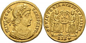 Constans, 337-350. Solidus (Gold, 20 mm, 4.52 g, 1 h), Siscia, 342/3. FL IVL CONS-TANS P F AVG Laurel-and-rosette-diademed, draped and cuirassed bust ...