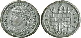 Constantine II, as Caesar, 316-337. Follis (Bronze, 21 mm, 2.74 g, 12 h), Arelate, 325-326. CONSTANTINVS IVN NOB C Laureate, draped and cuirassed bust...