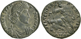 Constantius II, 337-361. Follis (Bronze, 22 mm, 4.90 g, 11 h), Antiochia, 350-355. D N CONSTAN-TIVS P F AVG Pearl-diademed, draped and cuirassed bust ...
