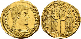 Magnentius, 350-353. Solidus (Gold, 23 mm, 4.27 g, 12 h), Aquileia, 351-352. D N MAGNEN-TIVS P F AVG Bare-headed, draped and cuirassed bust of Magnent...