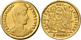 Constantius Gallus, Caesar, 351-354. Solidus (Gold, 21 mm, 4.15 g, 11 h), Antiochia. D N CONSTANTI-VS NOB CAES Bare-headed, draped and cuirassed bust ...