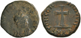 Honorius, 393-423. Nummus (Bronze, 11 mm, 1.00 g, 6 h), Cyzicus, 404-406. [DN HONORI]VS PF AVG Pearl-diademed, draped and cuirassed bust of Honorius t...