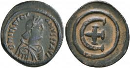 Justinian I, 527-565. Pentanummium (Bronze, 19 mm, 2.68 g, 7 h), Antiochia, 542. D N IVSTINIANVS P P AVG Diademed, draped and cuirassed bust of Justin...