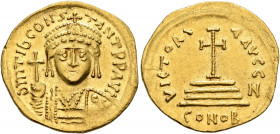 Tiberius II Constantine, 578-582. Solidus (Gold, 21 mm, 4.43 g, 6 h), Constantinopolis, 579-852. δ m TIb CONSTANT P P AVG Draped and cuirassed bust of...