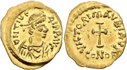 Maurice Tiberius, 582-602. Tremissis (Gold, 17 mm, 1.48 g, 7 h), Constantinopolis. O N TIbЄRI P P AVG Pearl-diademed, draped and cuirassed bust of Mau...