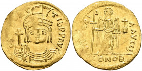 Maurice Tiberius, 582-602. Solidus (Gold, 22 mm, 4.51 g, 6 h), Theoupolis (Antiochia). [O N mAVRC] TIb P P AVG Draped and cuirassed bust of Maurice Ti...