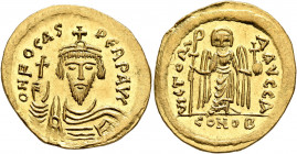 Phocas, 602-610. Solidus (Gold, 22 mm, 4.46 g, 7 h), Constantinopolis, 603-607. O N FOCAS PERP AVI Draped and cuirassed bust of Phocas facing, wearing...