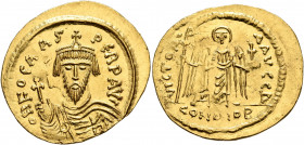 Phocas, 602-610. Solidus (Gold, 24 mm, 4.47 g, 7 h), Constantinopolis, 603-607. o N FOCAS PЄRP AVG Draped and cuirassed bust of Phocas facing, wearing...