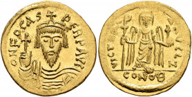 Phocas, 602-610. Solidus (Gold, 21 mm, 4.45 g, 7 h), Constantinopolis, 603-607. O N FOCAS PERP AVI Draped and cuirassed bust of Phocas facing, wearing...