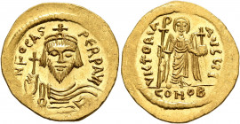 Phocas, 602-610. Solidus (Gold, 21 mm, 4.52 g, 7 h), Constantinopolis, 607-610. δ N FOCAS PERP AVI Draped and cuirassed bust of Phocas facing, wearing...