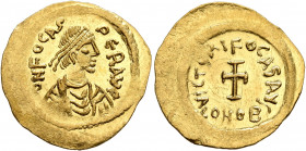 Phocas, 602-610. Tremissis (Gold, 17 mm, 1.48 g, 7 h), Constantinopolis, circa 607-610. δ N FOCAS PЄR AVG Pearl-diademed, draped and cuirassed bust of...