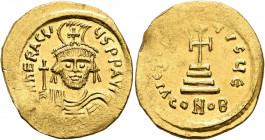 Heraclius, 610-641. Solidus (Gold, 22 mm, 4.41 g, 7 h), Constantinopolis, 610-613. d N hЄRACLIЧS P P AVG Draped and cuirassed bust of Heraclius facing...